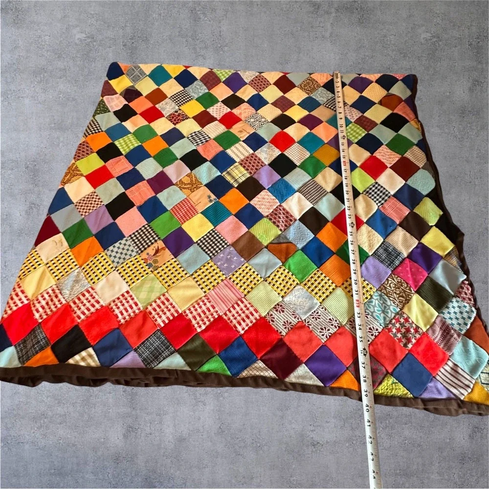 Vintage Unfinished Patchwork Quilt Top 82x80 Multi Color Hand Stitched Square